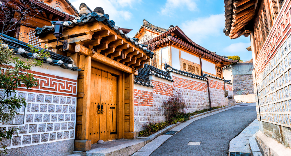 韓国　郊外の街並み　韓屋